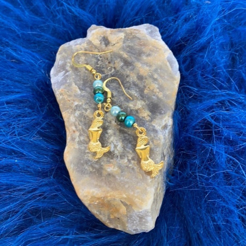 Mermaid shape gold Beads Earrings